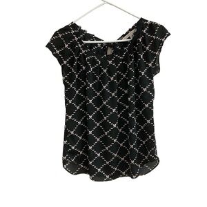 LC Lauren Conrad Black & White Bow Print Sleeveless Top Size S Tie Back